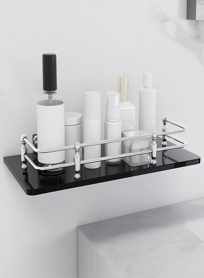 FORTUNE Multipurpose Wall Hung Glass Front Bathroom Shelf with Wall Brackets Storage Holder, 12 x 6 -inch -Black (Pack of 1) - Image 2